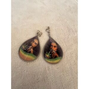 Unique Bob Marley Rasta String Art Teardrop Clip On Earrings